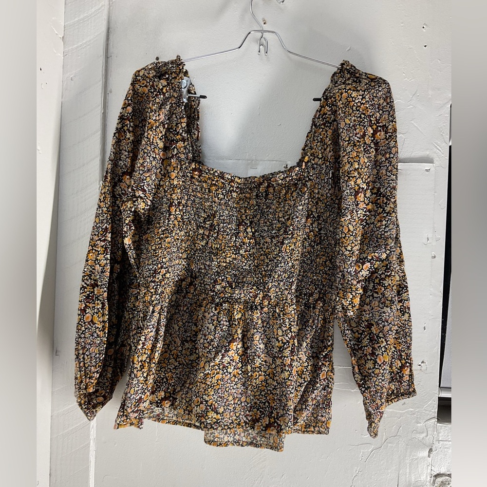 ⚡️LAST DAY⚡️ Madewell Floral Smocked Peplum Top Square Neck Long Sleeve Blouse